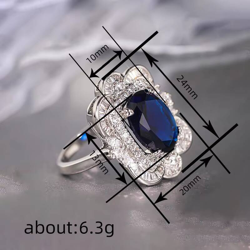 T0998 Flower Cocktail Ring 18K Solid Gold Sapphire Oval Cut Prong Setting Womens Engagement Fine Rings
