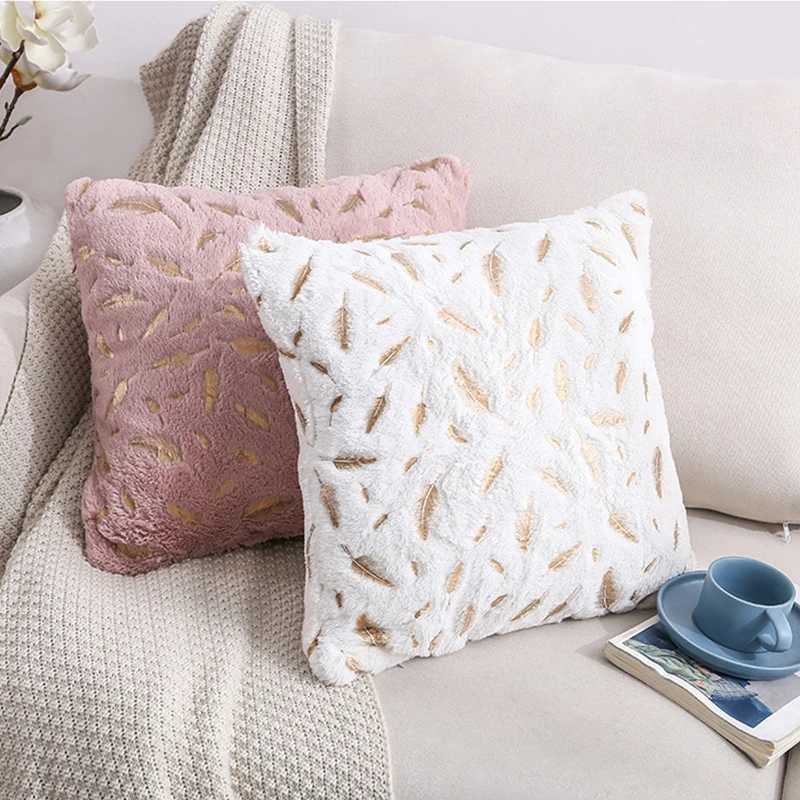 Gold Feather Pillow Covers Decorative Pillows for Sofa Car Plush Christmas Throw Pillows Cover Nordic Cushion Cover 45x45 Velvet D260317