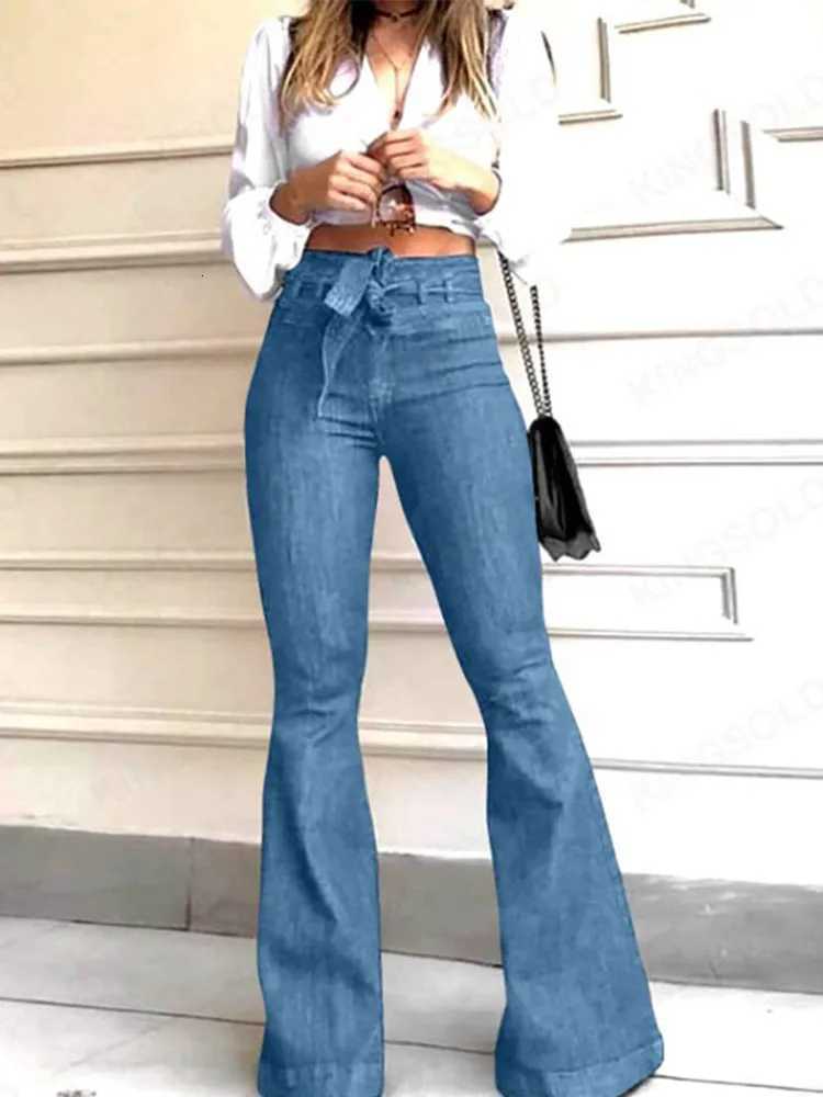 Belt Flare Pants Women Denim 2026 Spring Hip Package Elegant Long Jeans Woman Lace Up Pocket Streetwear High Waist Lady TrousersT260317