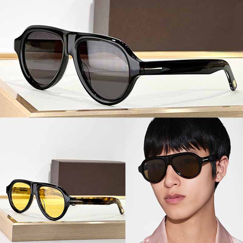 Mens Timeless Luxury Black Oval Sunglasses FT1225 High Quality Lady Glossy Oversized Acetate Frame Polished Silver UV400 Protection Business Travel Glasses