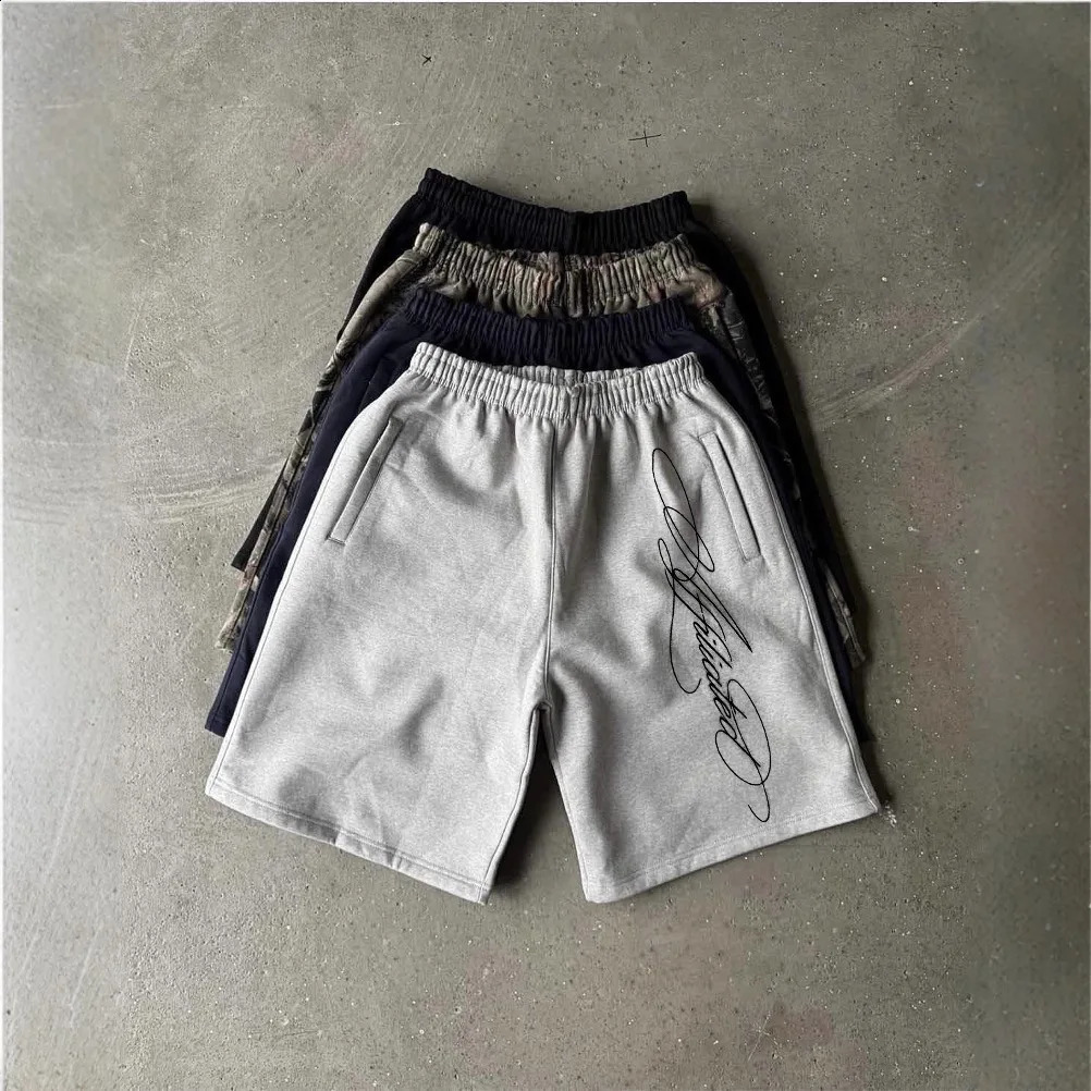 American Letter Embroidered Shorts Men Y2K Retro Casual High Street Trendy High Waist Oversized Straight Casual Shorts 260316