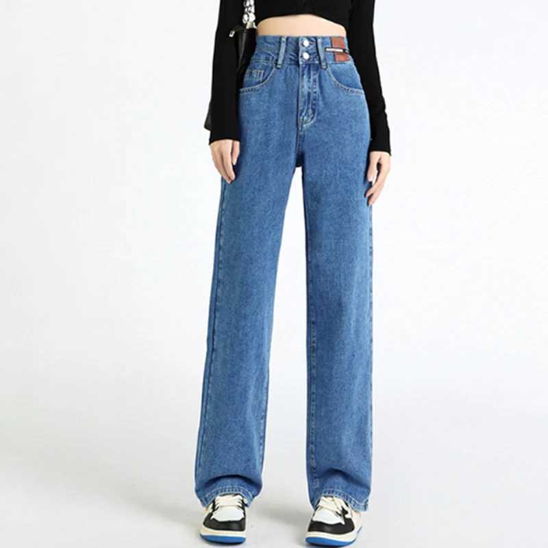 Hot Sale s Classic Fashion High Waist Jeans Female Korean Baggy Solid Pants Women Straight Leg Casual Denim Trousers M260317