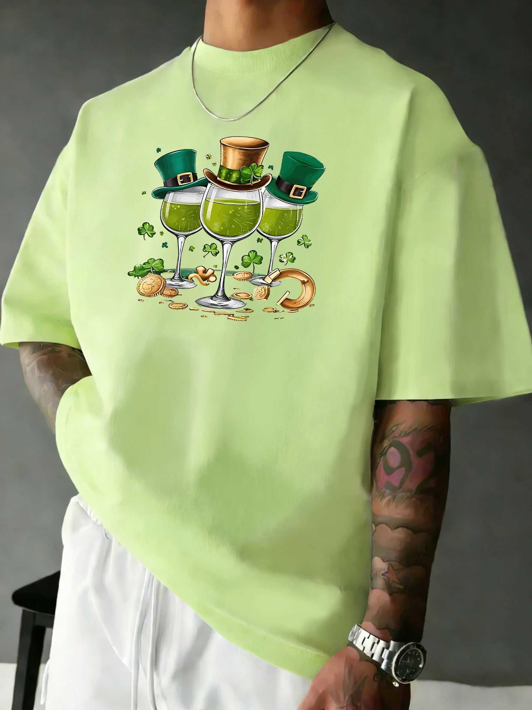 St PatrickS Day Drinkspattern Men Daily T-Shirts Cotton Multicolor T Shirt Hip Hop Summer Short Sleeve Soft All-Match Clothing M260317