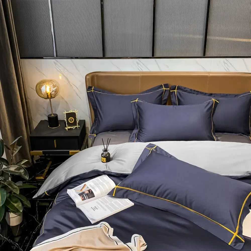 Svetanya Embroidery 100 Egyptian Cotton Silky Bedlinens Bedding Set Sheet Queen King Size Underwear Solid D260317