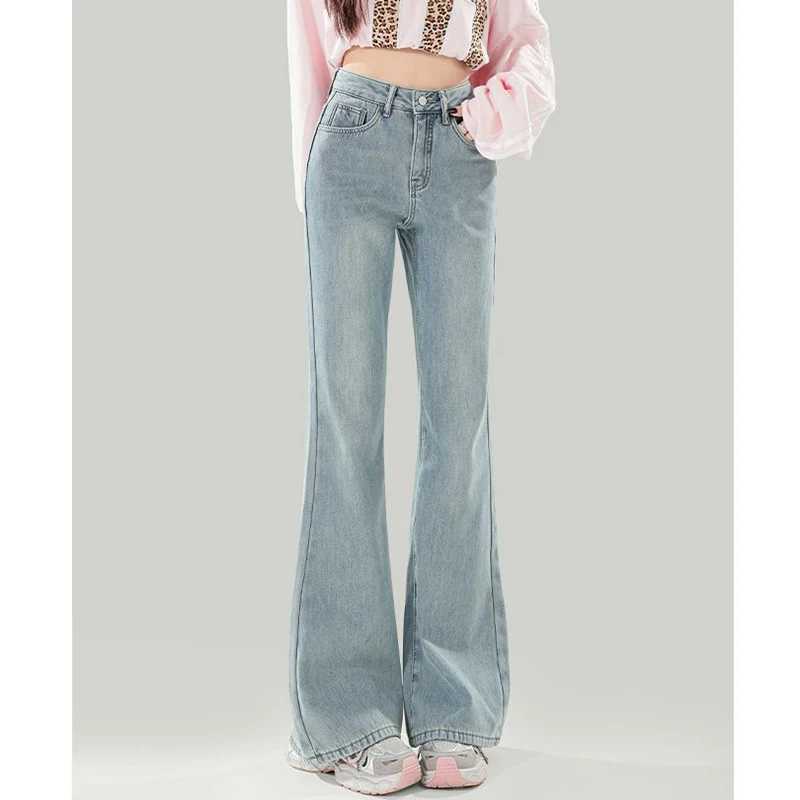 Female Streetwear Retro Low Waist Jeans Lady Fashion Thin Bell Bottom Pants Women Korean Loose Fit Denim Trousers M260317