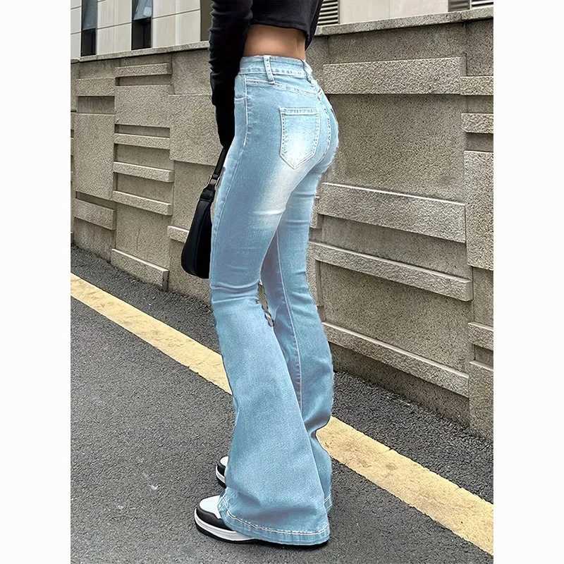 Female High Waist Leisure Daily Flared Jeans s High Street Baggy Stretchy Denim Pants Lady Chic Solid Bell Bottoms Trousers M260317