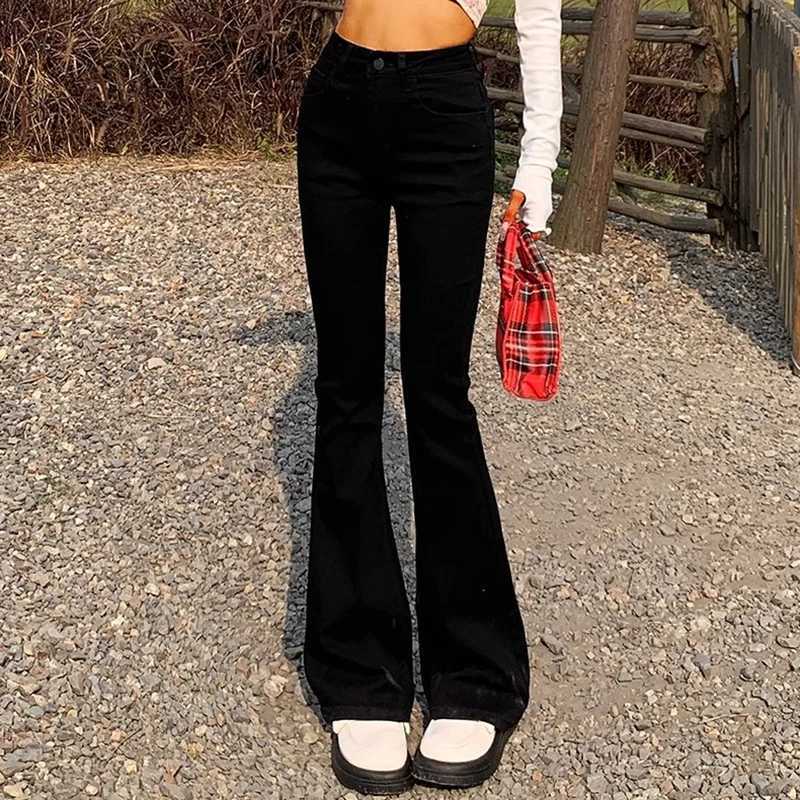 Woman Elastic High Waist Bell Bottom Jeans Female High Street Designer Flare Pants Lady Fashion Blue Black Gothic Denim TrousersT260317