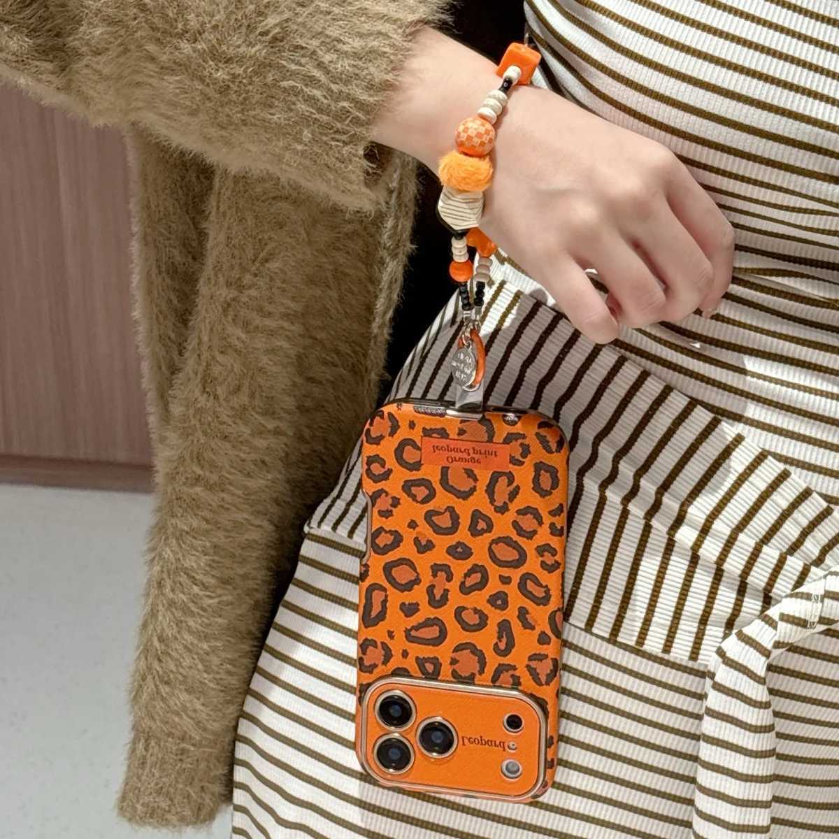 Stylish Orange Leopard Print Phone Case Cpatible with iPhone 17 17 Pro 17 Pro Max 16 15 14 and Pro Max Soft Case C260314