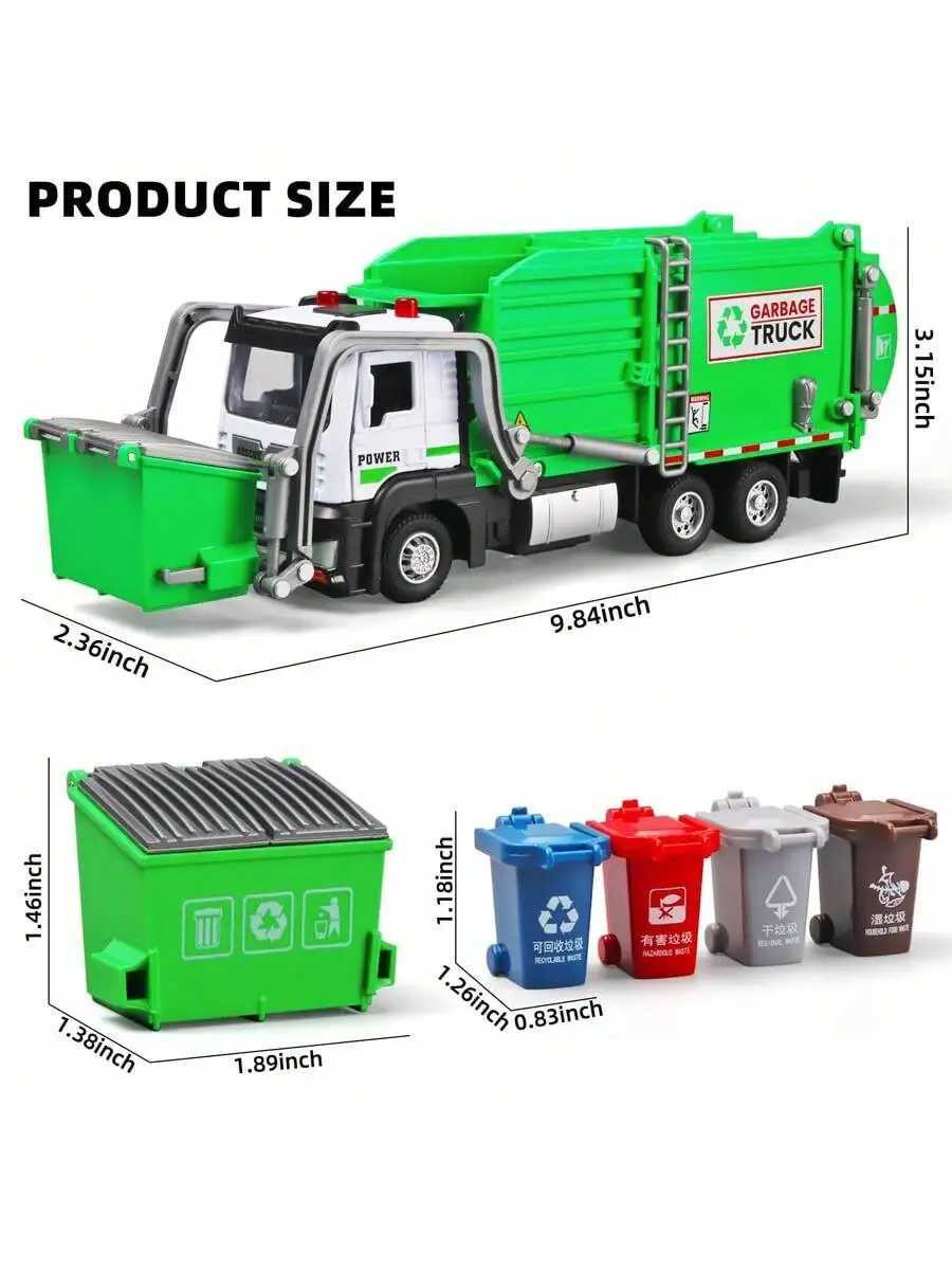 Realistic Garbage Truck Toy Set with Trash Can STEM Learning Cards 6 Years Interactive Pull-Back Vehicle for Boys Girls D260317