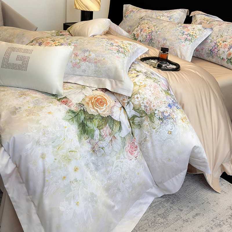 1000TC Egyptian Cotton Blooming Flowers Prints Luxury Queen King Size Bedding Set Duvet Cover Flat/Fitted Sheet Pillowcases 4Pcs D260317
