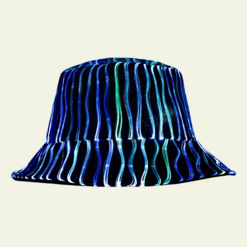 New Arrival Colorful LED Intelligent Luminous Night Club Cap Men Women Y2K High Street Optical Fiber Fabric Bucket Hat gorros