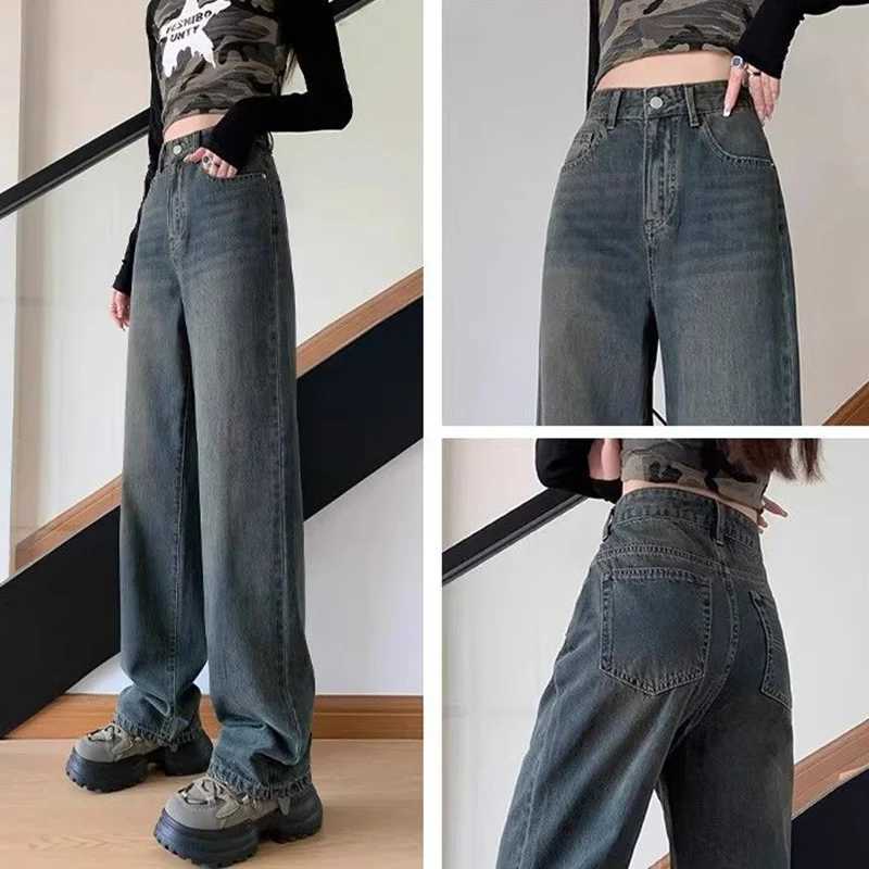 Female Thin High Waist Straight Leg Jeans s Classic Vintage Solid Baggy Denim Trousers New Lady Fashion Casual Pants M260317