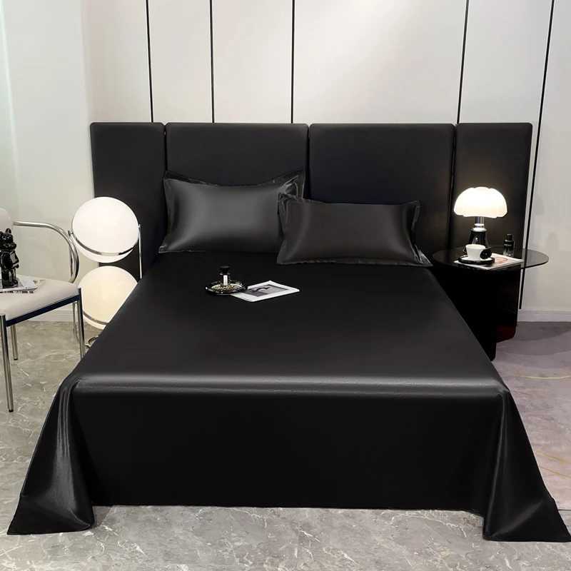 Luxury Satin Flat Sheet Solid Color Bedsheet Soft Comfortable Single Double Twin King Size Bedding 230x250cm/180x230cm D260317