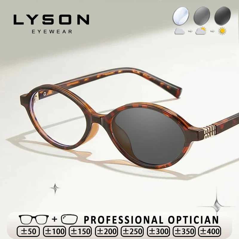 Brand Luxury Classic Oval Anti Blue Light Myopia Women Small Frames Photochromic Reading Prescription Glasses H260316
