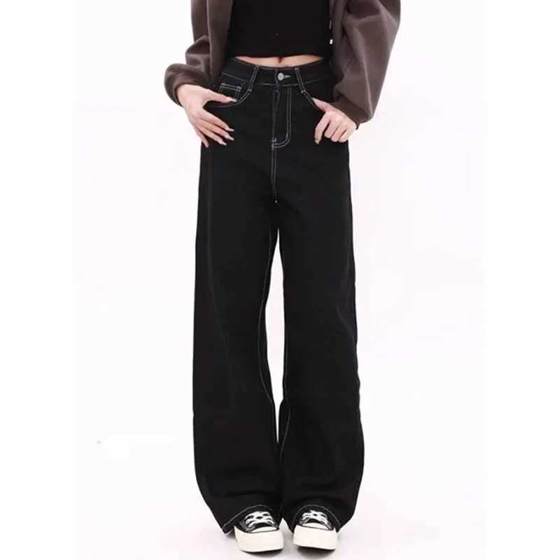 Hot Sale Classic Black s Straight Leg Jeans Female Retro High Waist Denim Trousers Lady Fashion Solid Baggy Pants M260317