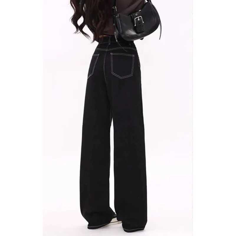 Hot Sale Classic Black s Straight Leg Jeans Female Retro High Waist Denim Trousers Lady Fashion Solid Baggy Pants M260317