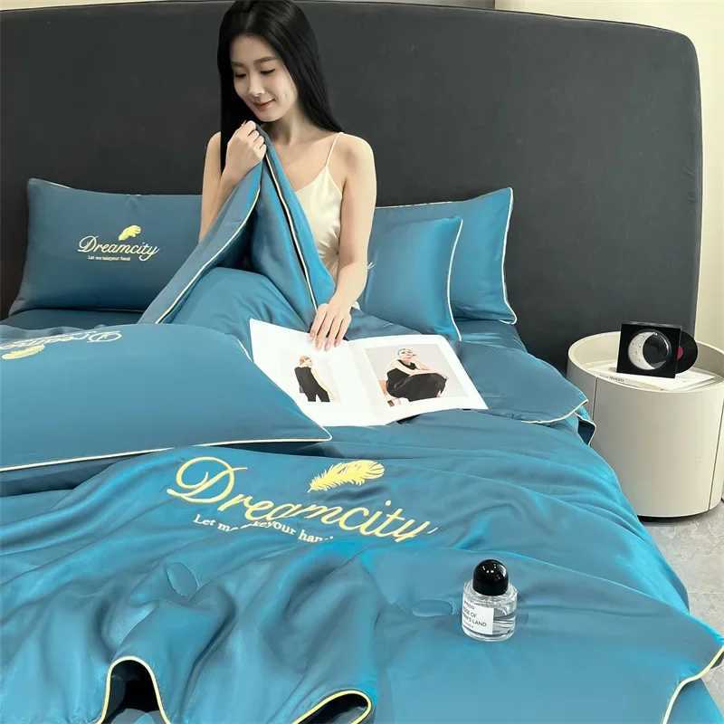Summer Ice Silk Thin Quilt Silky Smooth Breathable Thin Quilt Double Large Luxury Embroidered Washed Silk Air Conditioner Quilt D260317
