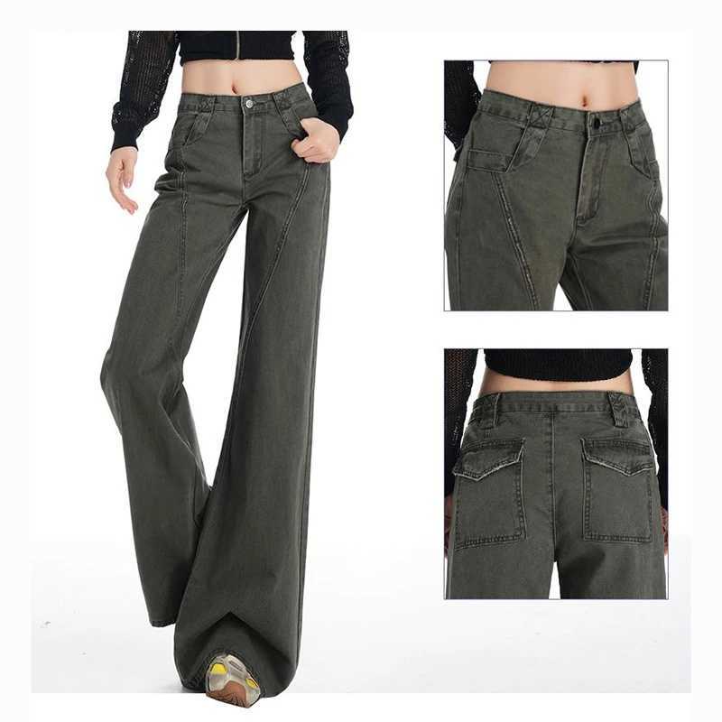 High Street Female Solid Baggy Casual Jeans Women Straight Leg Cargo Pants s Retro Korean High Waist Denim Trousers M260317
