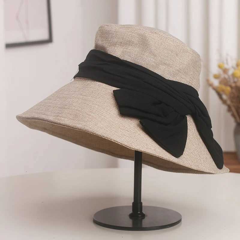 USPOP Elegant Wide Brim Cotton Linen Bucket Hat for Women Summer Sun Hat with Bow Foldable UV Protection Beach Hat H260317 - view 6