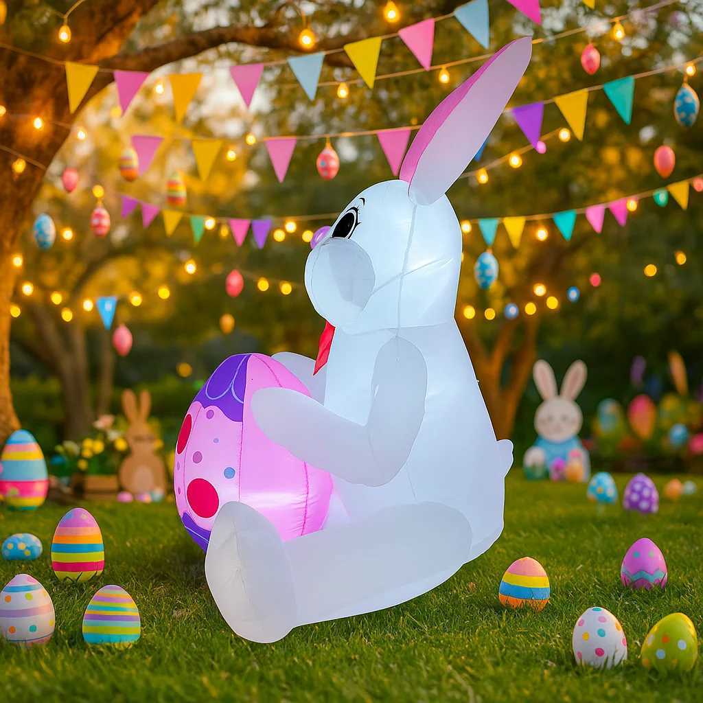 18M/59FT Inflatable Model Easter Holiday Festival Rabbit Blue Easter Egg DIY Decoration Outdoor Garden Yard LED Light Decor H260316