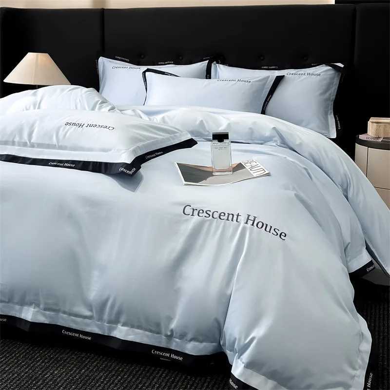 2025 spring and summer new light luxury fashion embroidery washed ice silk four-piece set simple solid color high-end bed sheet D260317