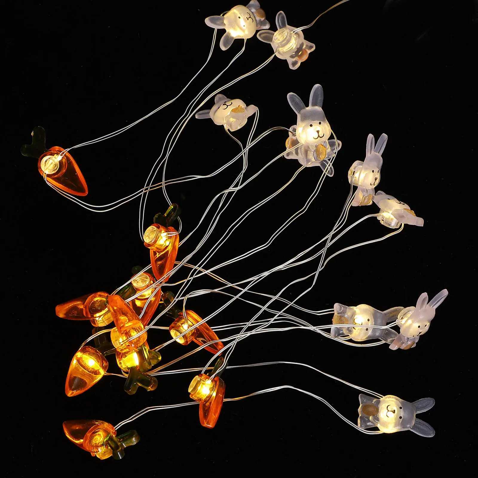 1Set Easter Party String Lamps LED Carrot Rabbit Design Bright Warm White Lights for Room Yard Garden Holiday H260316
