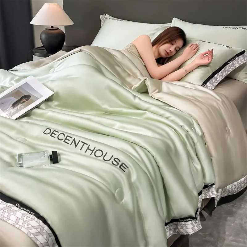 Summer Ice Silk Thin Quilt Silky Smooth Breathable Thin Quilt Double Large Luxury Embroidered Washed Silk Air Conditioner Quilt D260317