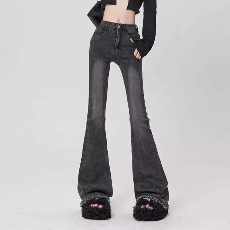 2026 Woman High Waist Flared Jeans Hot Sale Lady Slim Fit Thin Pants s Blue Black Grey Casual Denim Trousers M260317