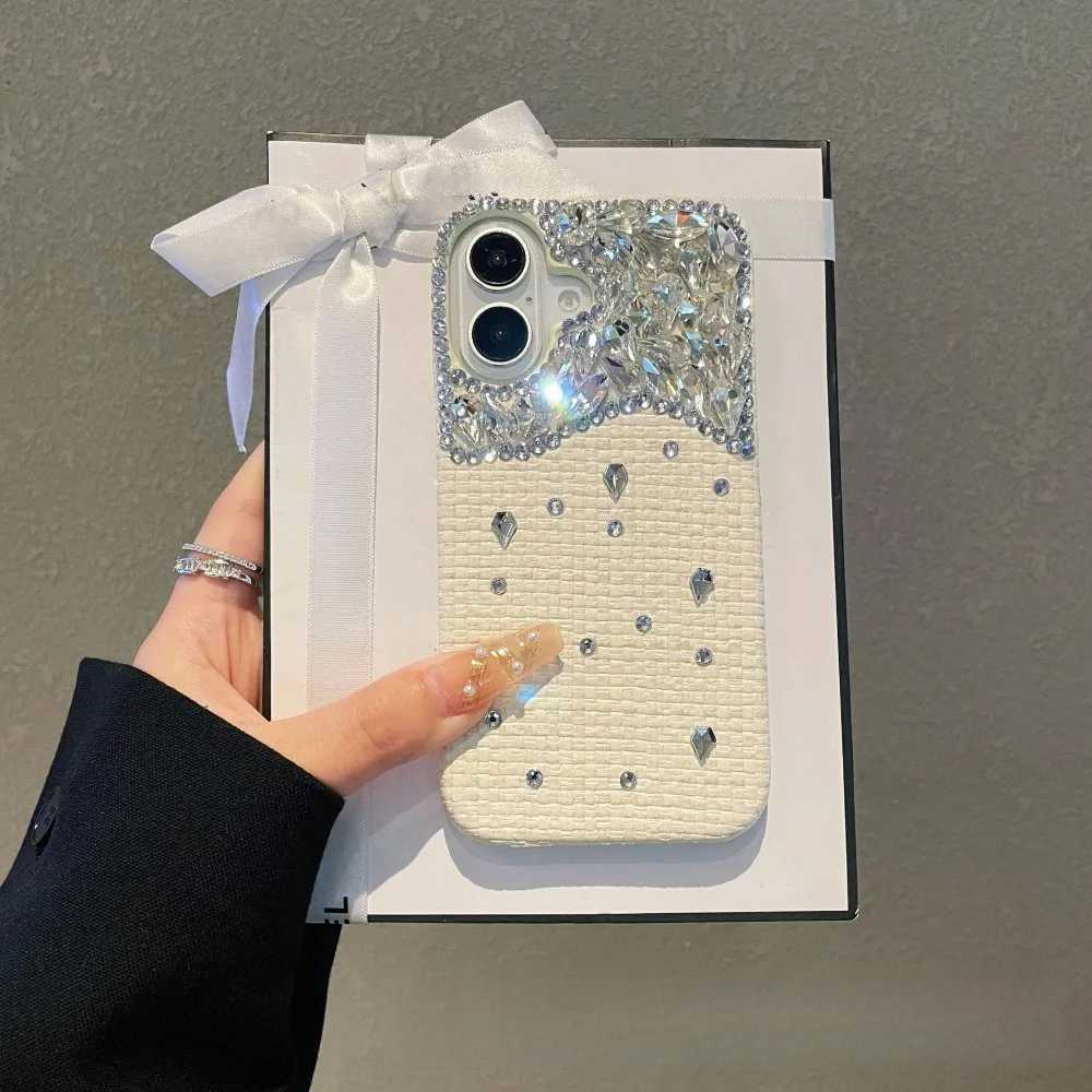 Braided 3D rhinestone mobile phone case for iPhone 16Prax 15Plus 14Pro 13 luxury half-pack anti-drop protective cover C260314