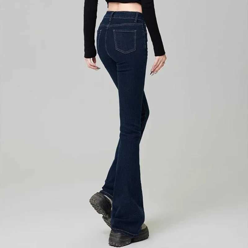 Woman Korean High Waist Grunge Flare Jeans s Fashion Y2k Bell Bottom Pants Female Blue Black Gray Streetwear Denim Trousers M260317