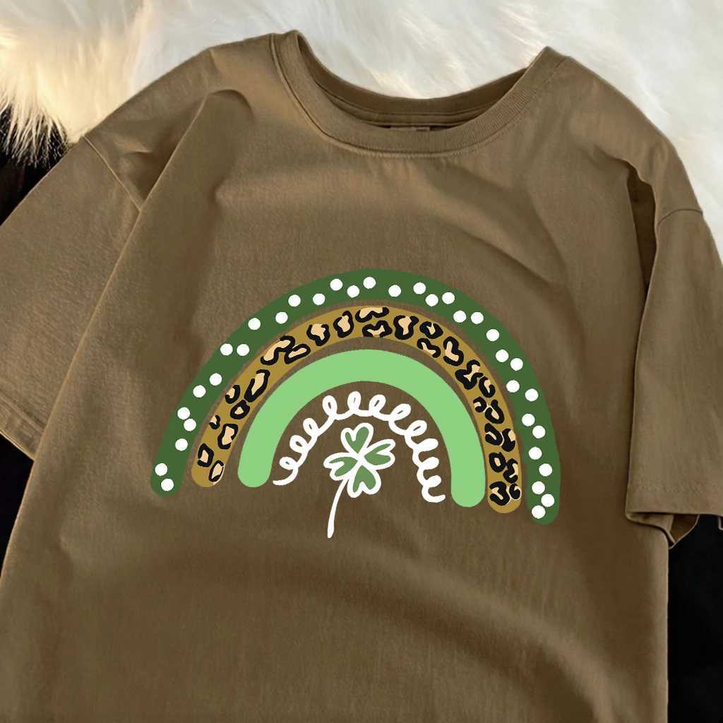 Rainbow Clover Green Prints Man Comfy Daily T Shirts Hip Hop Summer Beach T-Shirt Casual Oversize Clothes All-Match Cotton Tops M260317