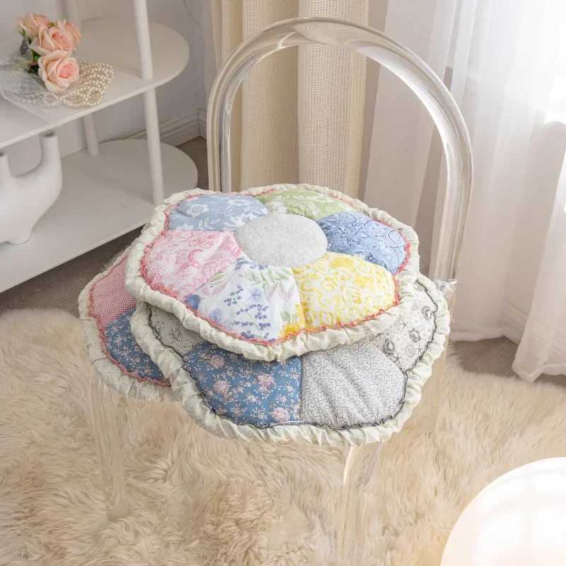 1pcs Flower Shaped Chair Cushion Pastoral Fabric Thickened Seat Mat Anti Slip Pad for Prolonged Sitting In The Office D260317