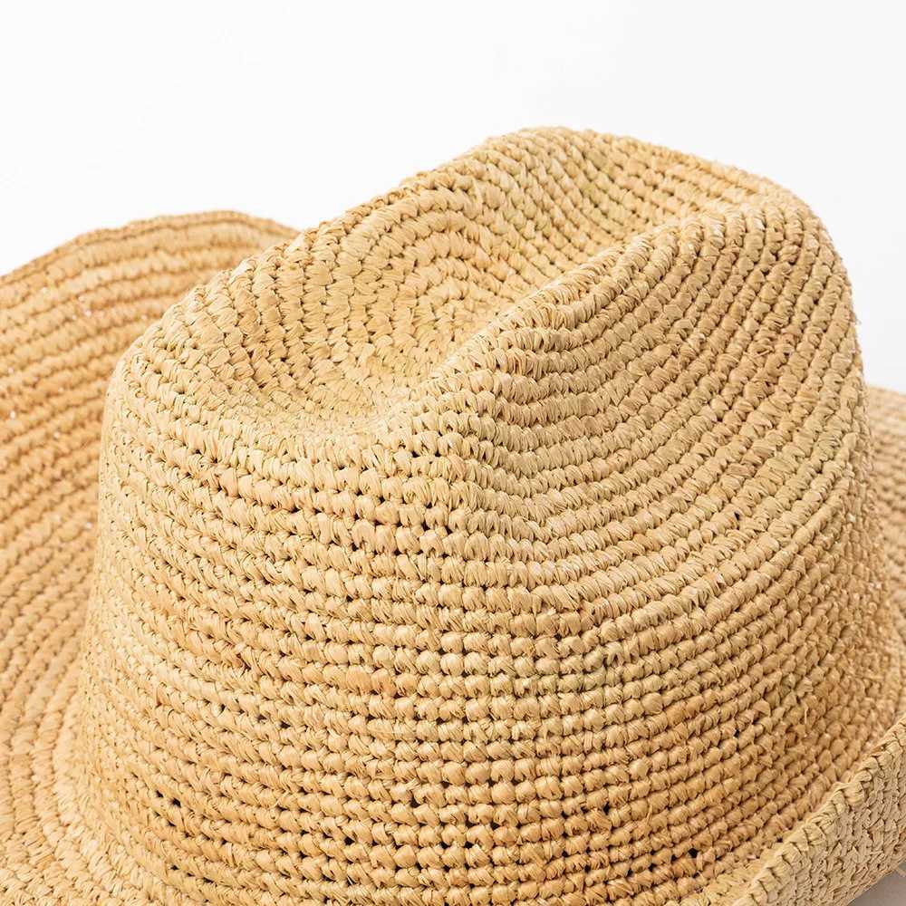 USPOP Hand-crocheted Natural Raffia Straw Cowboy Hat for Women Men Summer Wide Brim Sun Hat Outdoor Breathable Beach Caps H260317 - view 6