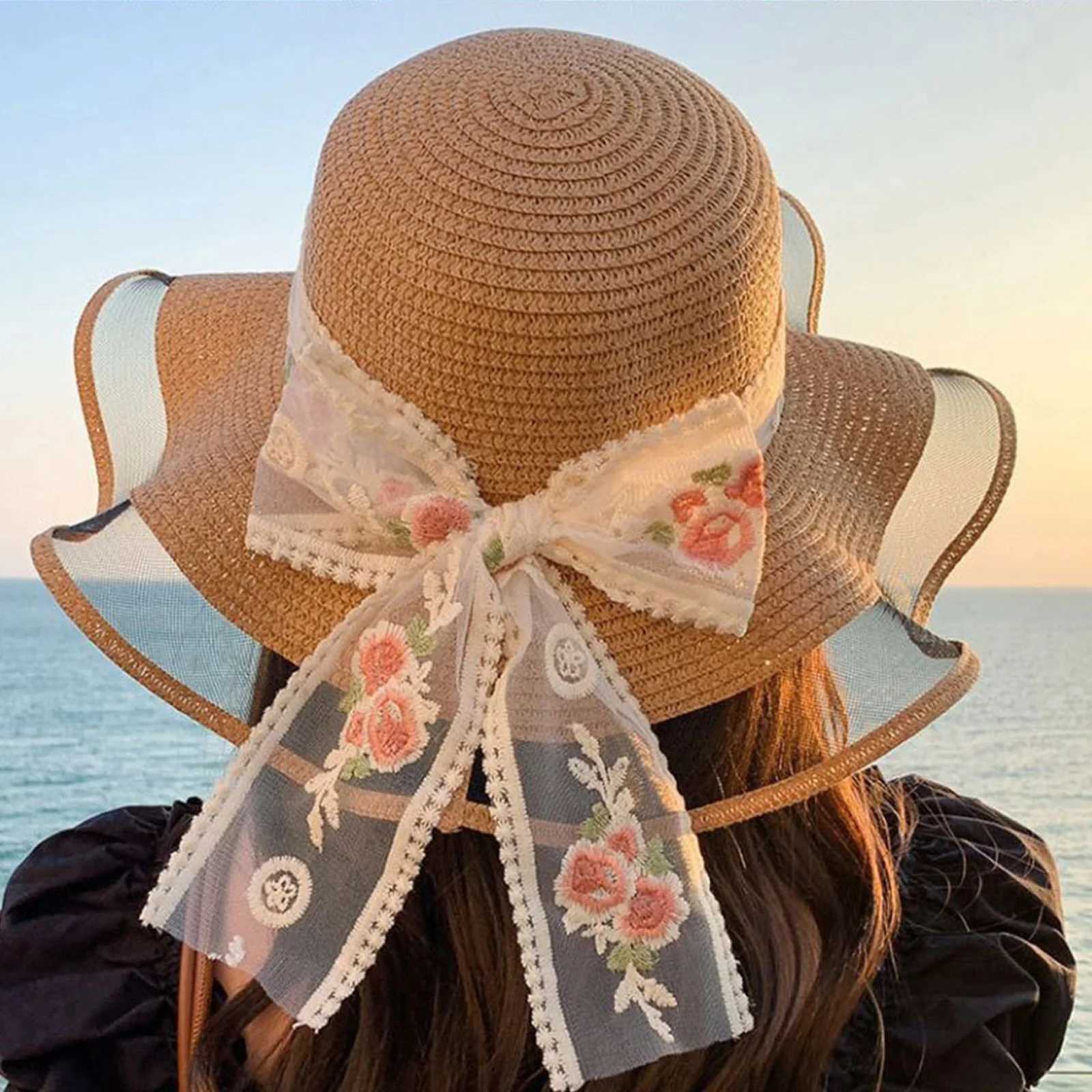Summer Beach Straw Sun Hat Breathable Sun Hat Travel Wide Brim Summer Straw Hats with Ribbon for Outdoor Sports Hiking Travel H260317 - view 3