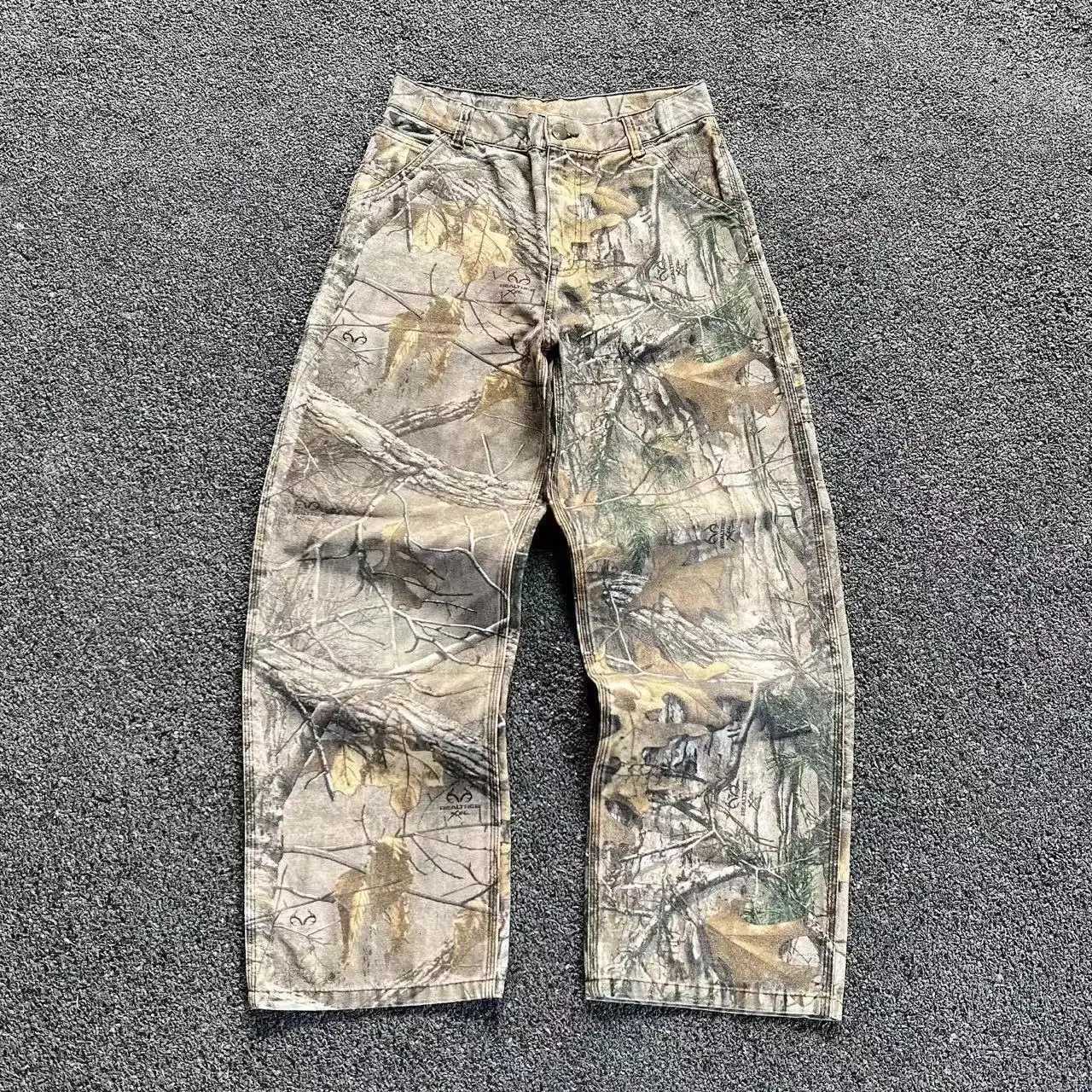 Mens Tree Branch Camouflage Jeans American Style Y2K Wide Leg Retro Loose Fashion Trend Street Straight Jeans Camo Pants Y2KT260316