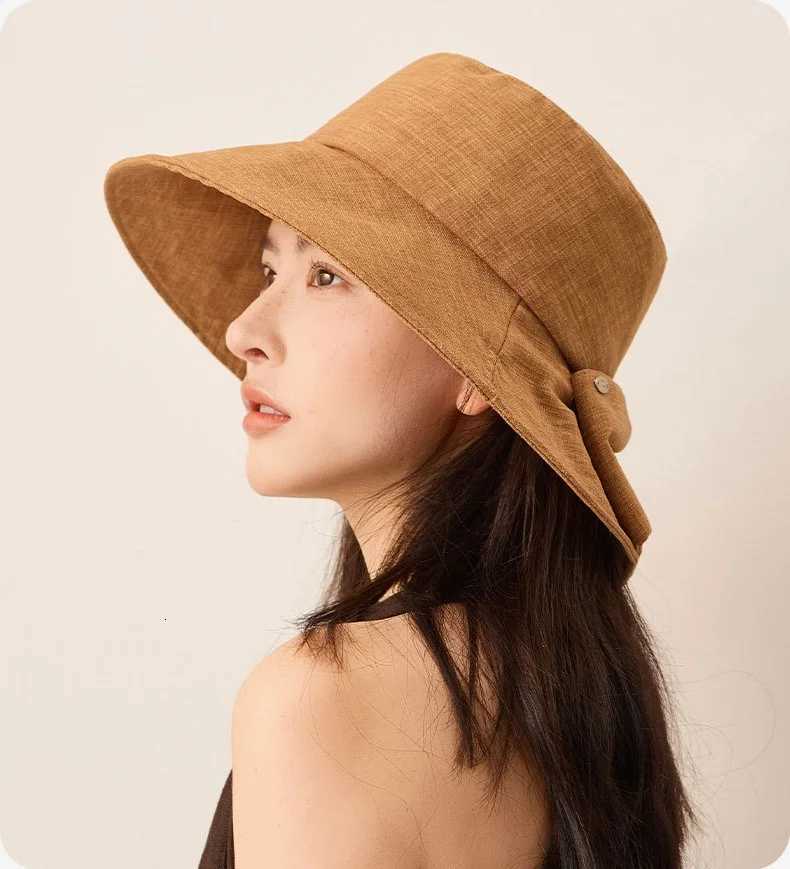 Cotton-Linen Sun Hat for Women Solid Colour Fishermans Hat with Back Split and Bow Solid Colour Sun Hat H260317 - view 3