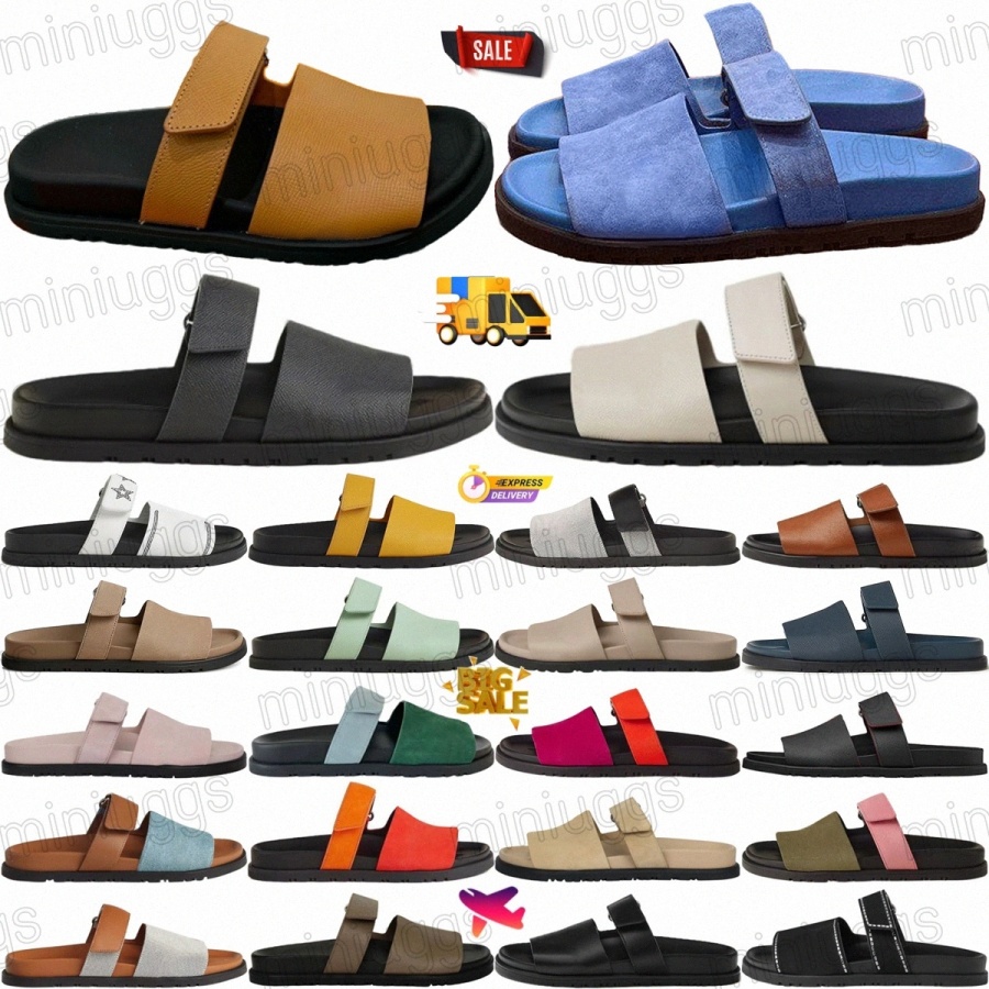 Slippers Suede Leather Sandals Strap designer Outdoor Slides Chypre Summer adjustable Comfort Flat womens Orange Red Calfskin Black White Beige Blanc 72Yb#