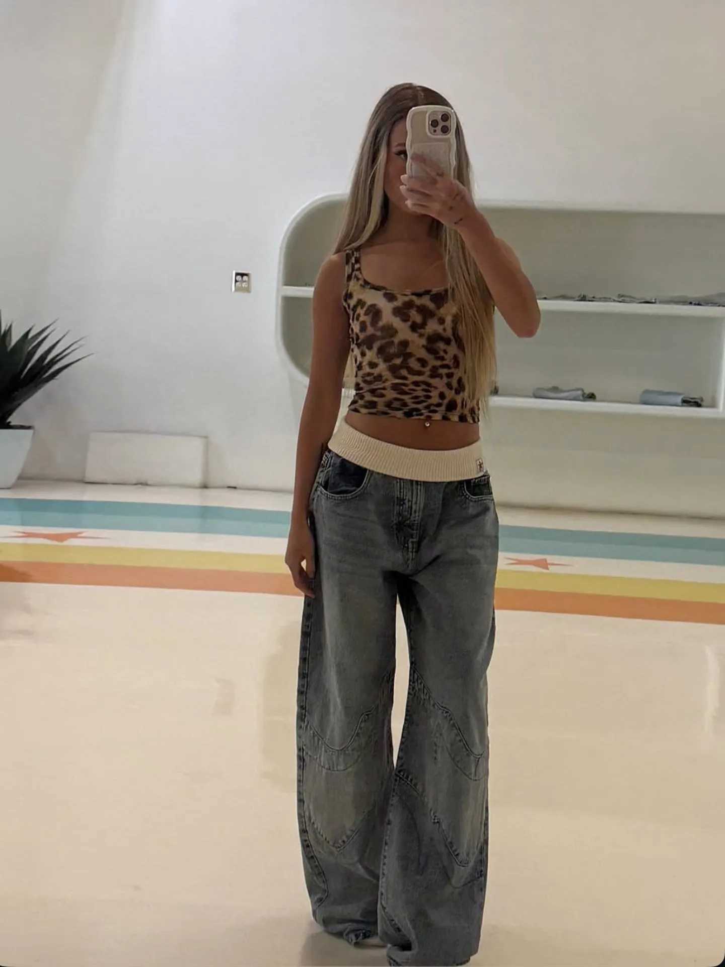 Revic Threaded Waistband Straight Leg Jeans Vintage Washed Light Blue Wide Leg Pants with Heavy EmbroideryT260317