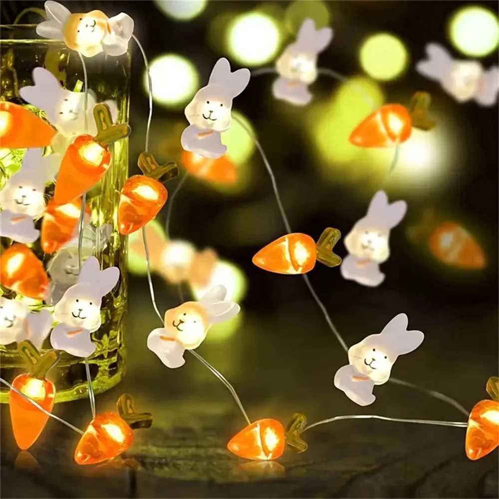 1PC 2M20LED Rabbit Radish Battery Box Light String Battery Free Suitable for Tent Party Easter Decoration H260316