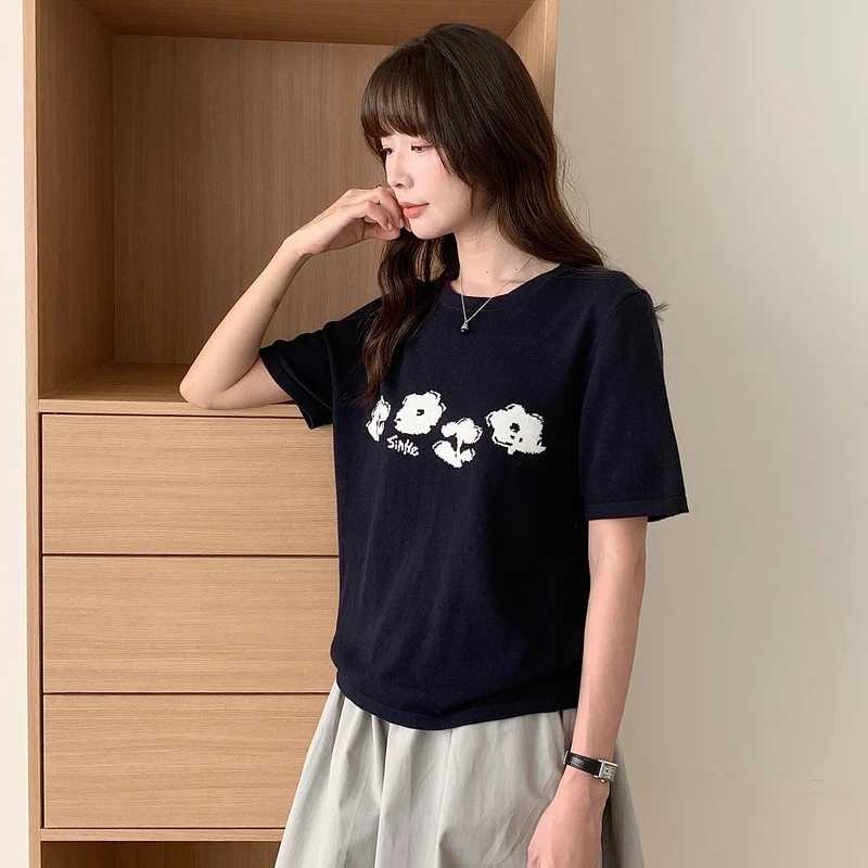 Summer Womens 100 Cotton T-shirt Basic Knitted Short Sleeve Loose Top Fashion Bottom Hot Selling Casual Wear M260317