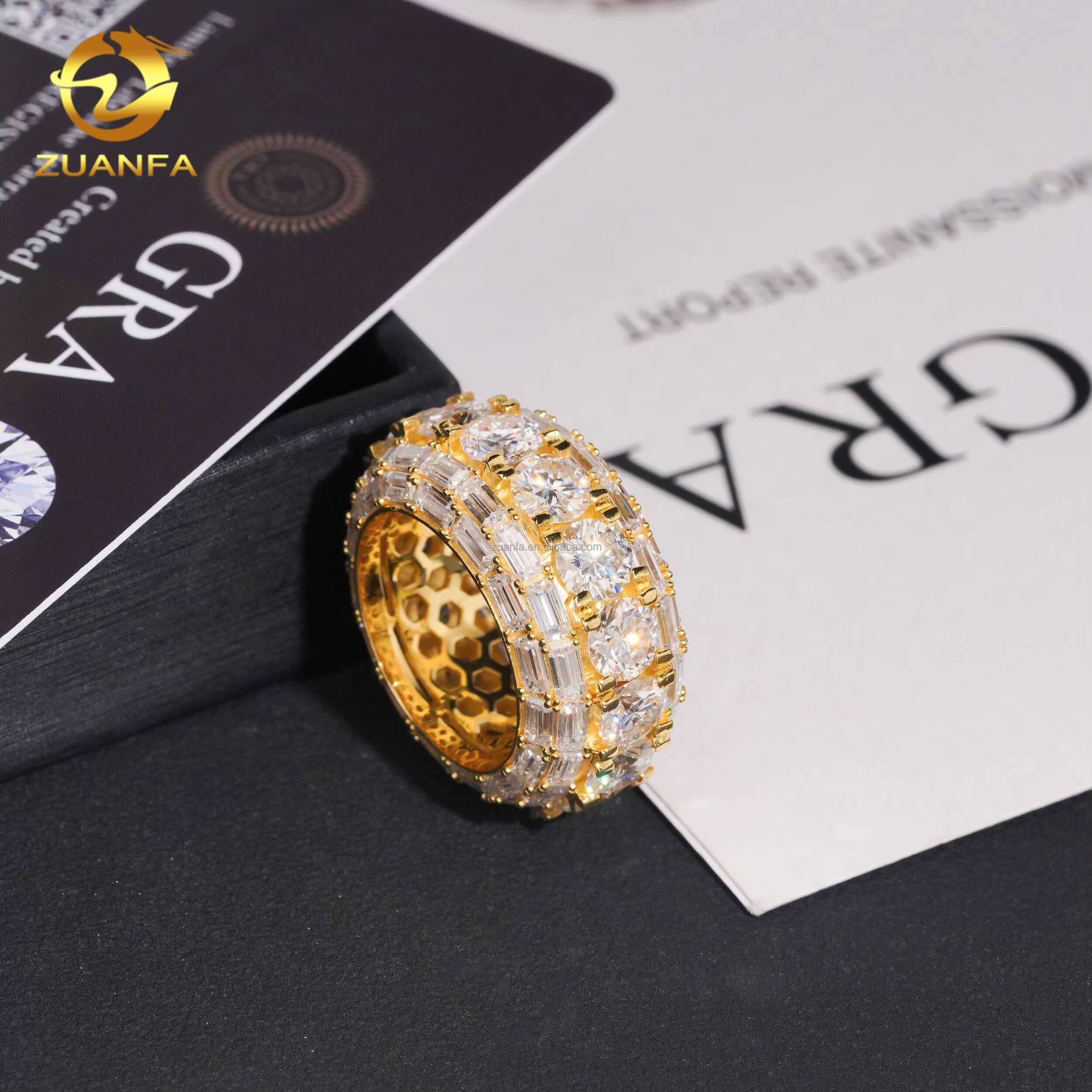New Arrivals Unique Design Fashion Jewelry Iced Out Hip Hop baguette Moissanite Diamond 925 Sterling Silver Eternity Band Ring