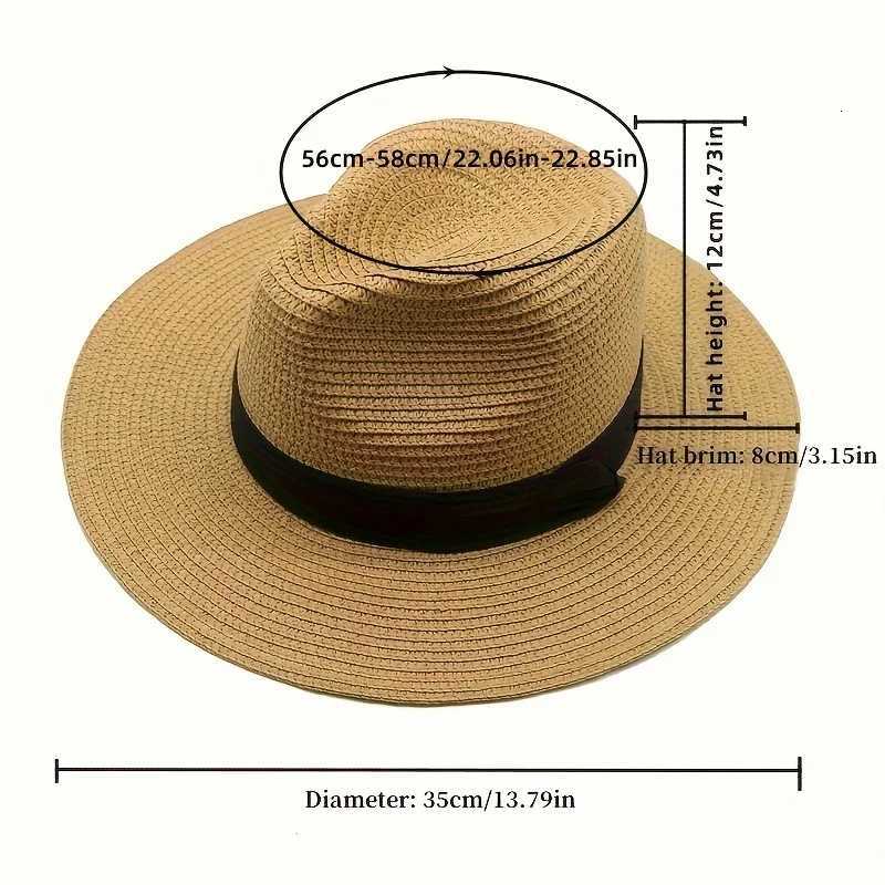 Fashion Men Straw Hat For Women Summer Trendy Beach Sun Hats Solid Color Fedoras Ribbon Casual Cowboy Jazz Cap Gangster Cap Male H260317 - view 5