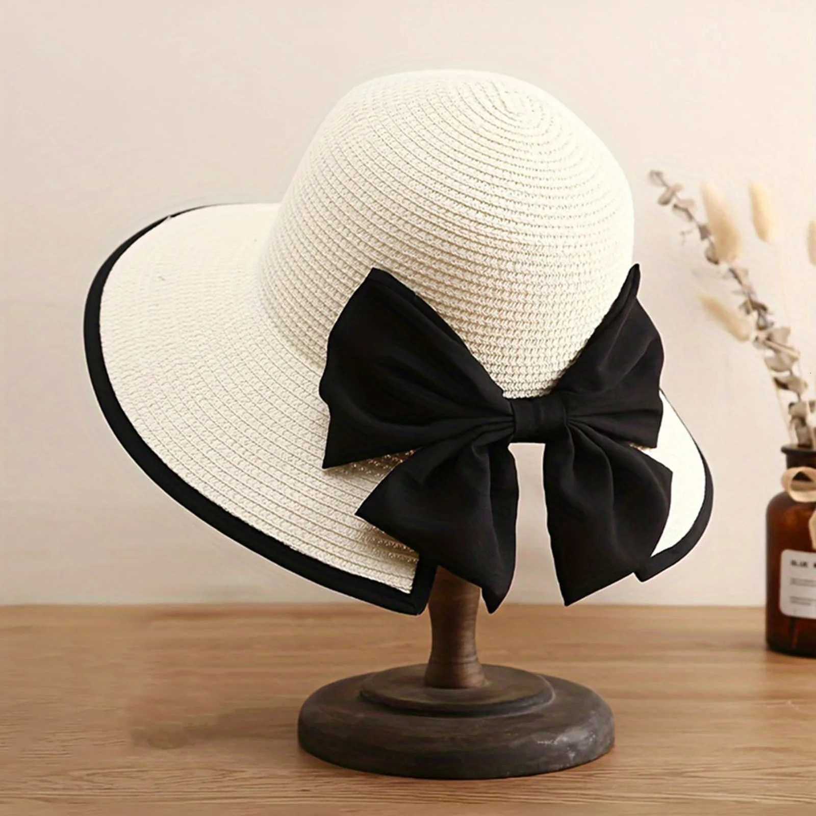 Womens Wide Brim Straw Hat with Bowknot Summer Straw Sun Hat Beach Vacation Sun Protection Hats for Outdoor Travel Photography H260317 - view 4