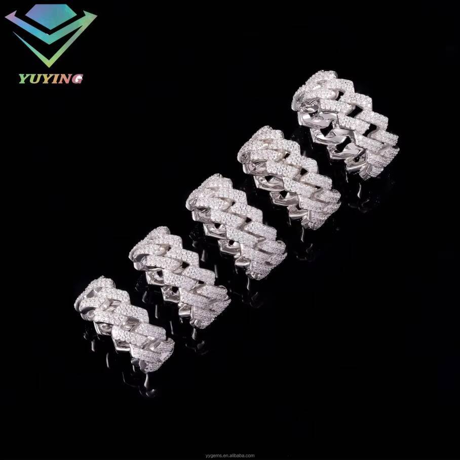 Cheap Price 925 Sterling SIlver 18K Gold Plated Cuban Link Ring Iced Out Jewelry Hip Hop Moissanite Cuban Ring for Men Women