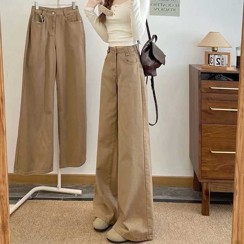 Female Classic Khaki Wide Leg Jeans s Retro Low Waist Solid Casual Denim Trousers Women Fashion Comfortable Baggy Pants M260317