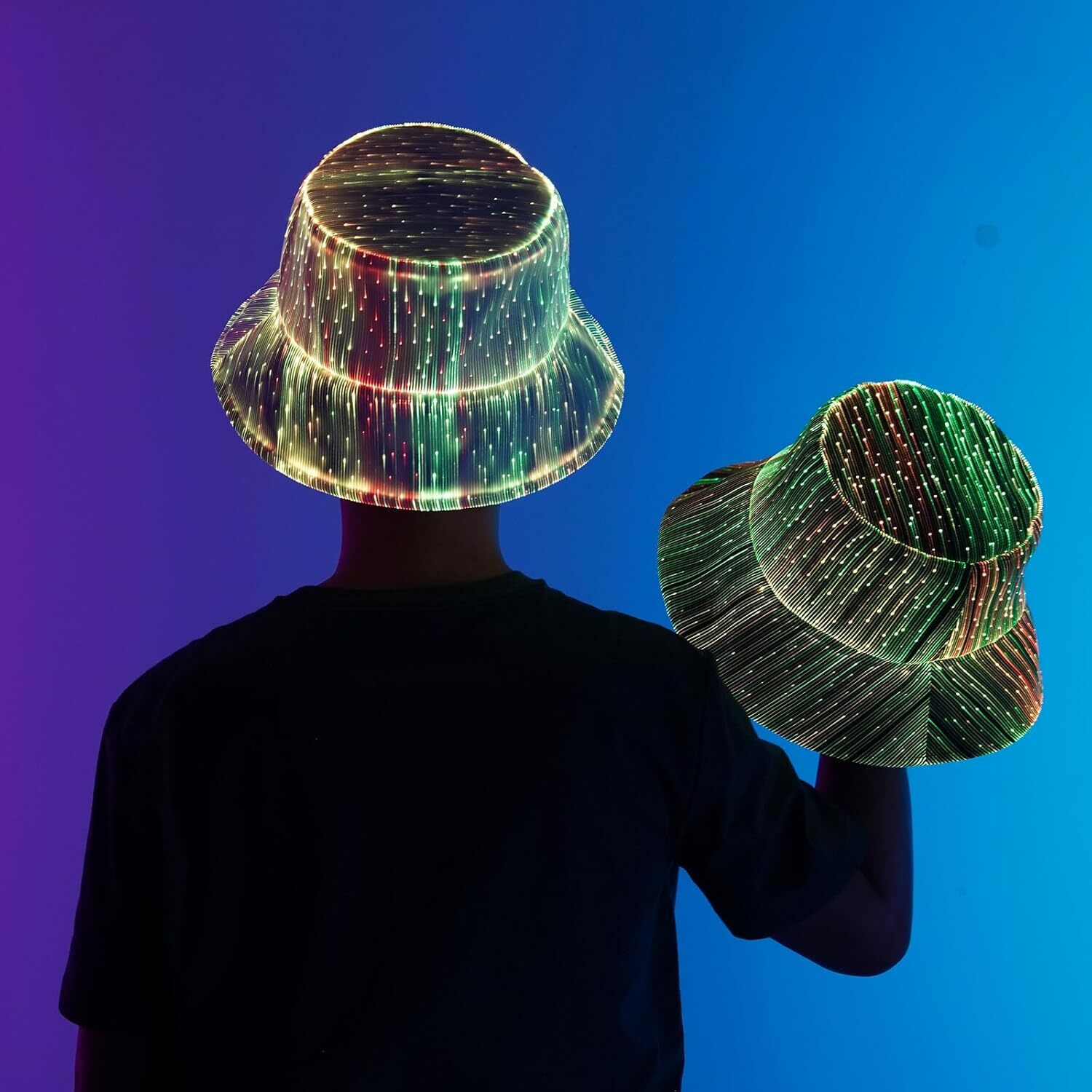 LED Rave Bucket Hat Light up Fisherman Cap 7 Colors Glow in the Dark Party Hats USB Rechargeable EDM Festival Gear