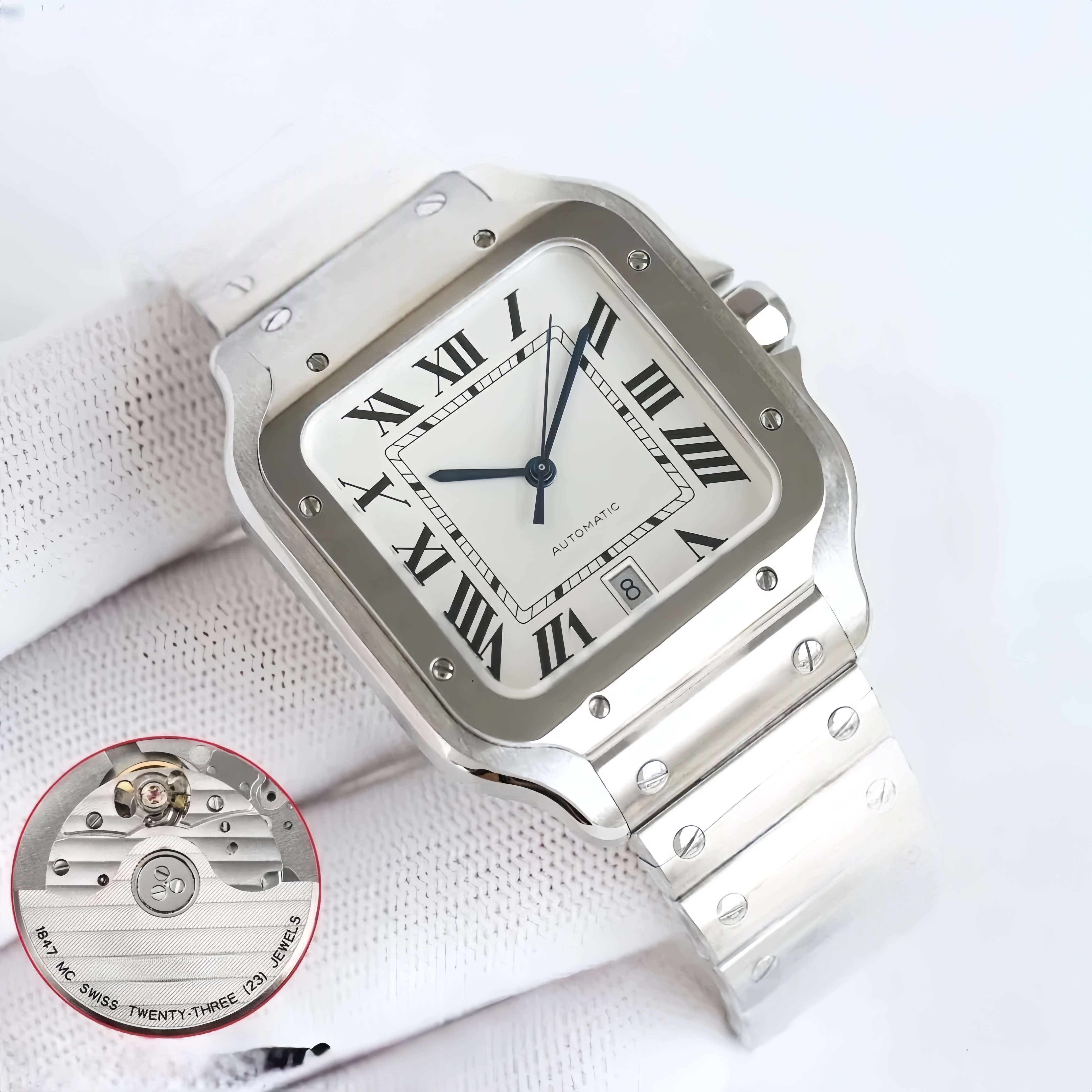 Top quality santoss mens super clone designer watches men 1847MC movement date display 100m waterproof sapphire glass watch with V1HP