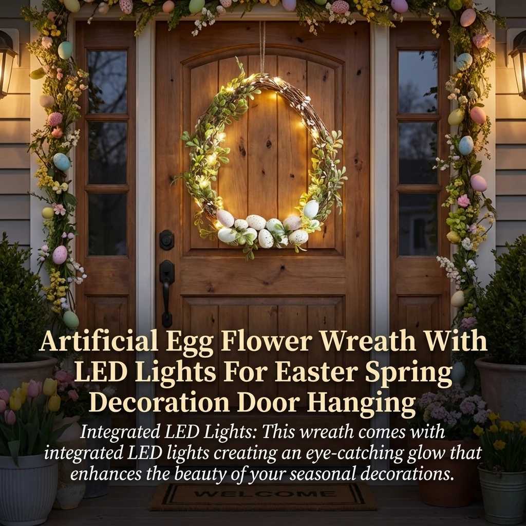 Easter Day Artificial Egg Flower Wreath With LED Lights For Easter Spring Decoration Garden Door Hanging Garlands 30x25cm H260316
