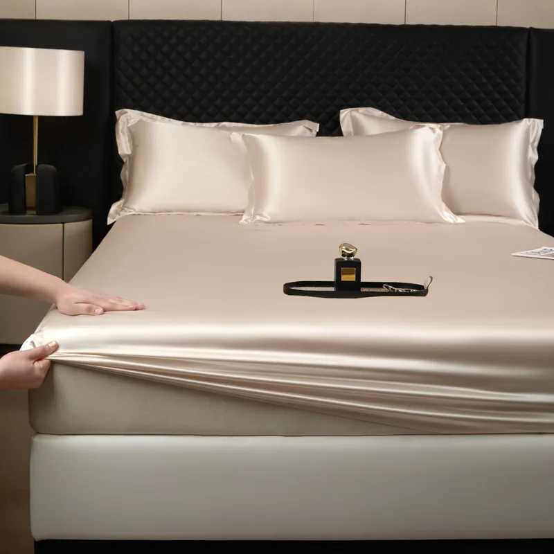 3 pcs High End 100 Mulberry Silk Bed Sheet Set with Pillowcase Luxury Solid Color Silk Fitted Sheet Soft Smooth Satin Bed Linen D260317