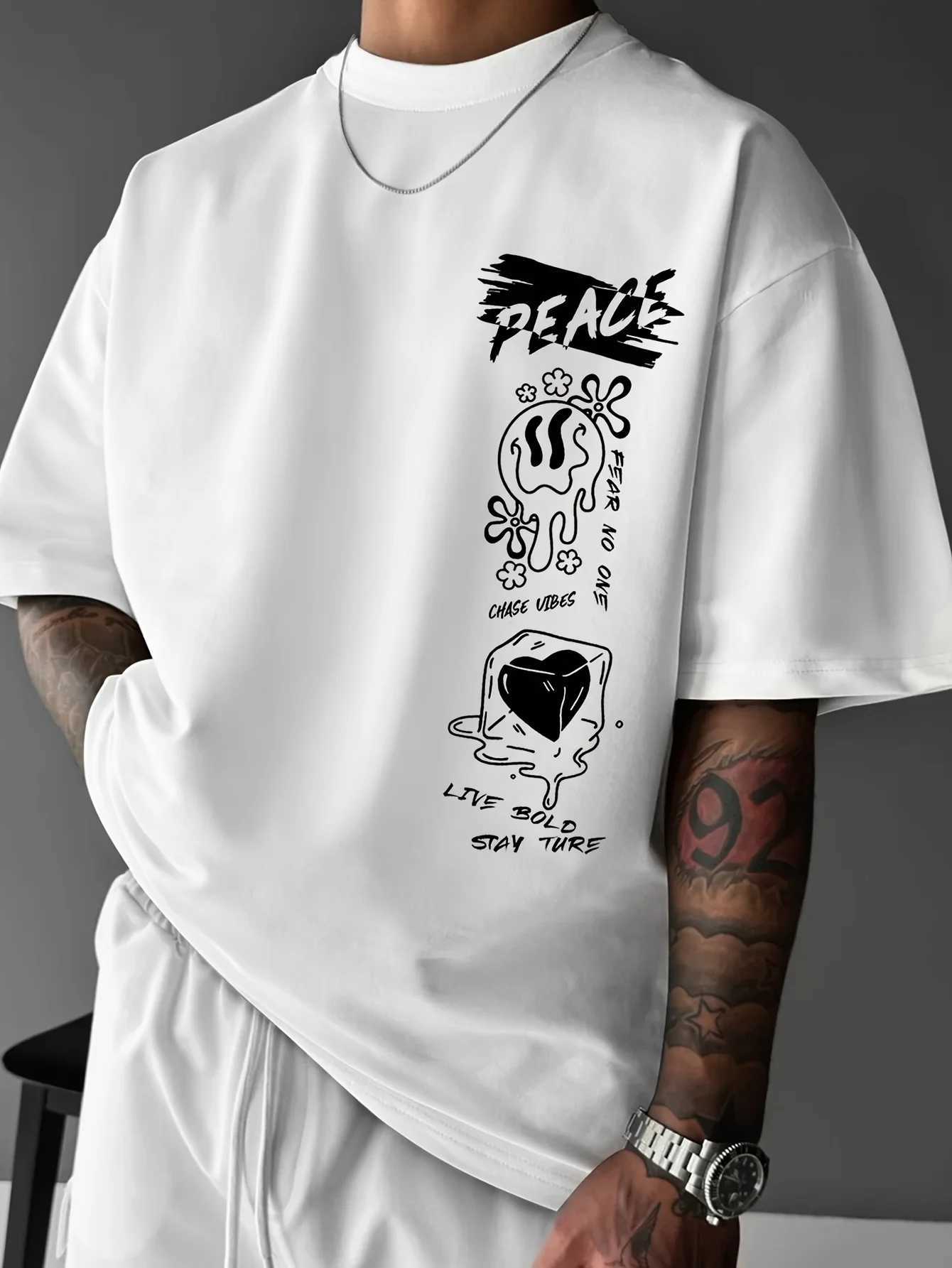 Summer European-style Men T-shirt Sunny Smiling Face Pattern Sunny Days Suitable Daily Outdoor Activities 100 Cotton Material M260317